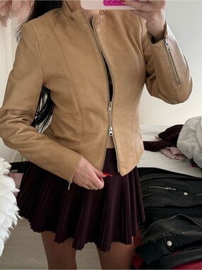 Danier Tan Genuine Leather Zip Jacket